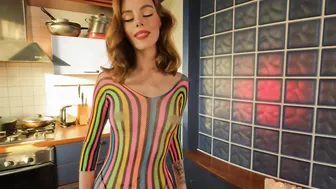 Policewoman and Sheer Rainbow Short Dress: Trying on by FoxyElf #4