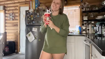 Cleaning and coffee in booty shorts