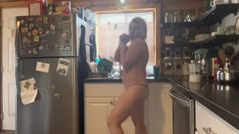 Making coffee in my underwear.