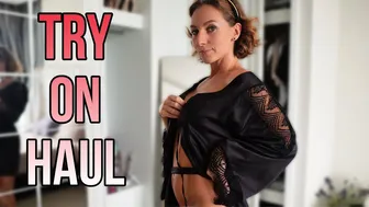 [4K] Try on Haul Black robe See throught without bra and lingerie