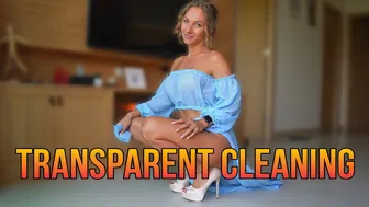 [4K] Transparent Cleaning with me See throught Blue Dress withot Lingerie