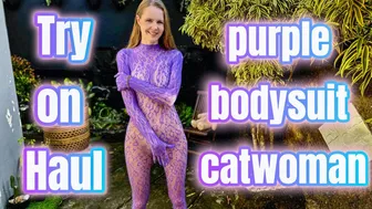 [4K] Transparent Purple CATWOMAN MESH DRESS | No Bra No Panties | Elena Ross Try On Haul