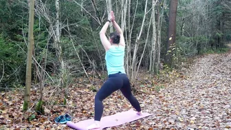 short yoga flow in the cold forest