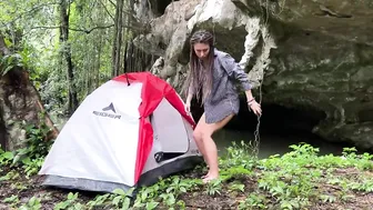 YOUNG GIRL♥️♥️ SOLO OVERNIGHT CAMPING IN THE CAVE - night swimming and relaxing sounds of rain ASMR #4