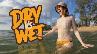 [4K] DRY vs WET Transparent Try On Haul In huge waves with Jules Bond #1