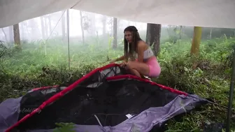 Solo beauty overnight camping in heavy rain♥️♥️ alone young girl in wild forest♥️♥️ yoga in the fog #3