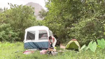 Solo overnight camping♥️♥️️young beauty girl weathered the storm in TWO tents♥️♥️ morning yoga♥️♥️ #3