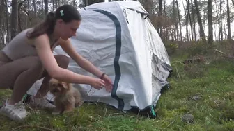 SOLO YOUNG GIRL OVERNIGHT CAMPING with a small dog♥️♥️ deep stretch♥️♥️️YOGA in wild spring forest #2