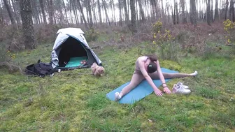 SOLO YOUNG GIRL OVERNIGHT CAMPING with a small dog♥️♥️ deep stretch♥️♥️️YOGA in wild spring forest #3