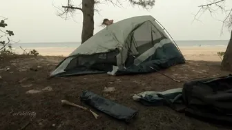 solo beauty camping on the lonely beach♥️♥️️ rainy-night in a big tent and bikini swimming at dawn♥️♥️ #2