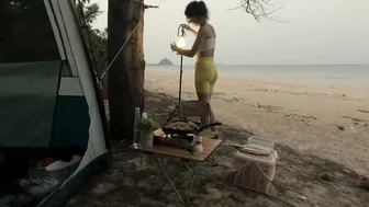 solo beauty camping on the lonely beach♥️♥️️ rainy-night in a big tent and bikini swimming at dawn♥️♥️ #4