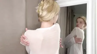 [4K] Try On Haul With Mirror View | Transparent White Blouse #4