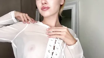 [4K] Try On Haul With Mirror View | Transparent White Blouse #5