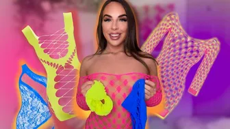 4K TRANSPARENT Neon Dresses TRY ON with Mirror View! Ana Daisy Scott TryOn