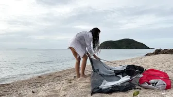 naturist beach solo camping ♥️♥️️ BEAUTY GIRL OVERNIGHT ALONE IN TENT♥️♥️️swimming on clean lagoon #3