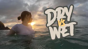 [4K] Dry Vs Wet Try-on Haul Transparent White shirt with Jules Bond on Banana Beach #1