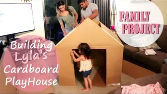 Family Building A House Together | How To Build A Playhouse Out of Cardboard Box