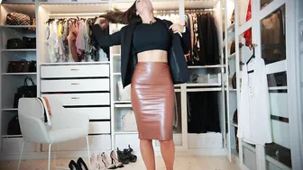 Leather Skirt Styled for Office - LIVE NO EDIT 4K! #leather #officelook #4