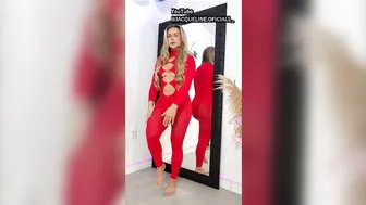 TRANSPARENT RED FISHNET BODYSUIT STRETCHING TEST/REVIEW - SEE THROUGH (4K) #5