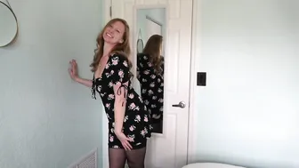 Black Floral Dress with Thigh-Highs Stockings #4