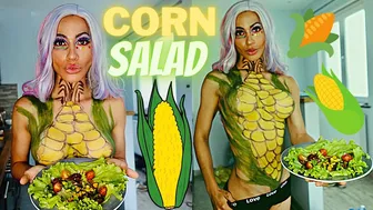 How To Cook Corn With Salad / Como Cocinar Maiz en Ensalada / Receta Con Mazorca / Corn BodyPaint