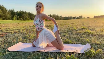 Yoga outdoors in a short transparent skirt (part 1)