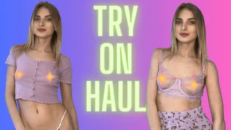 Transparent Try On Haul | Pink Cardigan | Purple Bra | Skirt | See-Through Clothes & No Bra Trend