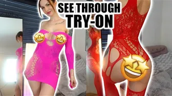 Sexy TRANSPARENT Nylon bodysuit and minidress TRY ON Haul with mirror VIEW! ????